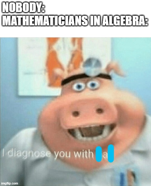 I diagnose you with gay | NOBODY:
MATHEMATICIANS IN ALGEBRA: | image tagged in i diagnose you with gay,memes | made w/ Imgflip meme maker