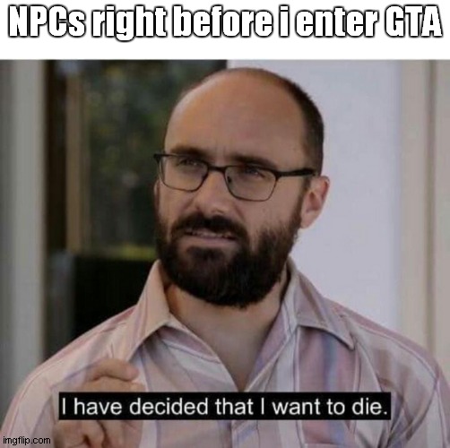just wow.. | NPCs right before i enter GTA | image tagged in i have decided that i want to die | made w/ Imgflip meme maker