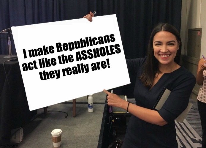 Ocasio-Cortez cardboard | I make Republicans 
act like the ASSHOLES 
they really are! | image tagged in ocasio-cortez cardboard | made w/ Imgflip meme maker