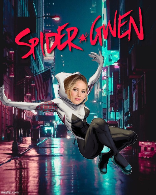 Spider-Gwen (2022) Concept | image tagged in uomo ragno,meraviglia,jennifer lawrence | made w/ Imgflip meme maker