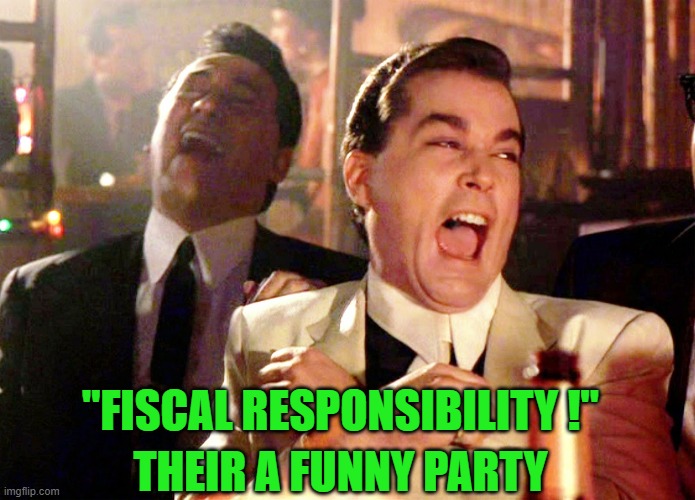 Good Fellas Hilarious Meme | THEIR A FUNNY PARTY "FISCAL RESPONSIBILITY !" | image tagged in memes,good fellas hilarious | made w/ Imgflip meme maker