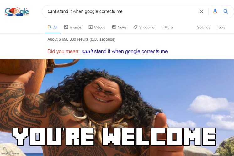 you're welcome | image tagged in google search | made w/ Imgflip meme maker