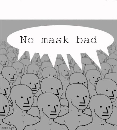 NPCProgramScreed | No mask bad | image tagged in npcprogramscreed | made w/ Imgflip meme maker