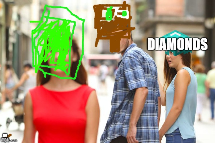 Haha emeralds go brrrr | DIAMONDS; THE VIEW COUNT; NO PICS | image tagged in memes,distracted boyfriend | made w/ Imgflip meme maker