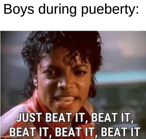 Just beat it , beat it | Boys during puberty: | image tagged in just beat it  beat it | made w/ Imgflip meme maker