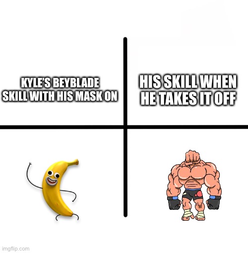 Blank Starter Pack Meme | HIS SKILL WHEN HE TAKES IT OFF; KYLE’S BEYBLADE SKILL WITH HIS MASK ON | image tagged in memes | made w/ Imgflip meme maker