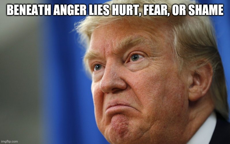 Mad Trump | BENEATH ANGER LIES HURT, FEAR, OR SHAME | image tagged in mad trump | made w/ Imgflip meme maker