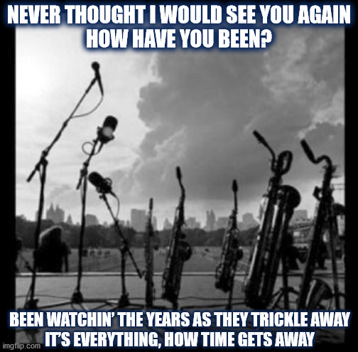 LEROI MOORE | NEVER THOUGHT I WOULD SEE YOU AGAIN
HOW HAVE YOU BEEN? BEEN WATCHIN’ THE YEARS AS THEY TRICKLE AWAY
IT’S EVERYTHING, HOW TIME GETS AWAY | image tagged in dmb,dave matthews band,leroi moore,stolen,time,everything | made w/ Imgflip meme maker