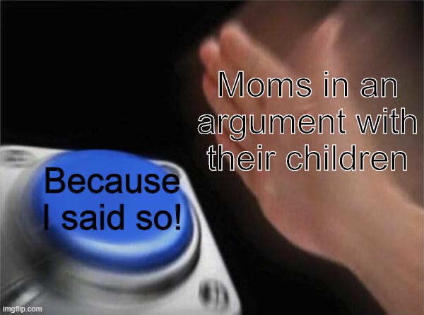 Blank Nut Button | Moms in an argument with their children; Because I said so! | image tagged in memes,blank nut button | made w/ Imgflip meme maker