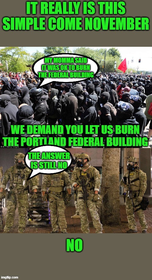 MY MOMMA SAID IT WAS OK TO BURN THE FEDERAL BUILDING THE ANSWER IS STILL NO | made w/ Imgflip meme maker