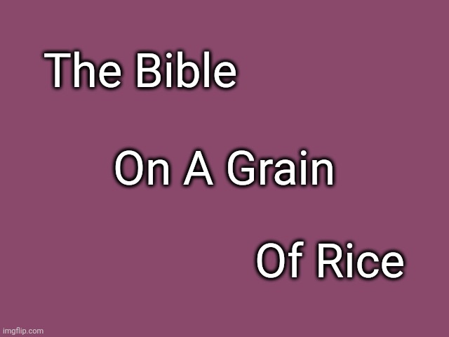 Your name on a grain of rice | The Bible; On A Grain; Of Rice | image tagged in haha bible | made w/ Imgflip meme maker