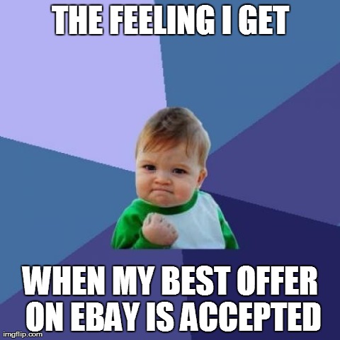 Success Kid Meme | THE FEELING I GET WHEN MY BEST OFFER ON EBAY IS ACCEPTED | image tagged in memes,success kid | made w/ Imgflip meme maker