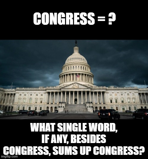 Congress = ? | CONGRESS = ? WHAT SINGLE WORD, IF ANY, BESIDES CONGRESS, SUMS UP CONGRESS? | image tagged in congress | made w/ Imgflip meme maker