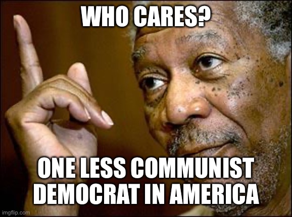 This Morgan Freeman | WHO CARES? ONE LESS COMMUNIST DEMOCRAT IN AMERICA | image tagged in this morgan freeman | made w/ Imgflip meme maker