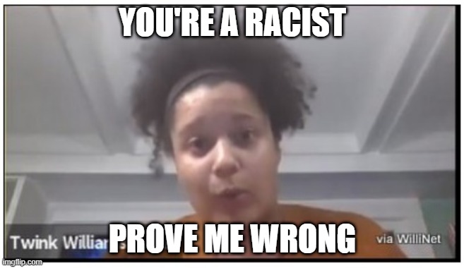 You're a Racist | YOU'RE A RACIST; PROVE ME WRONG | image tagged in identity politics | made w/ Imgflip meme maker