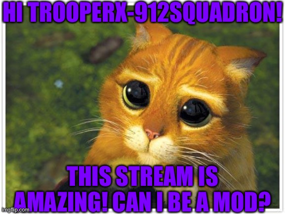 HI TROOPERX-912SQUADRON! THIS STREAM IS AMAZING! CAN I BE A MOD? | made w/ Imgflip meme maker