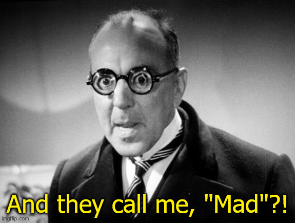 And they call me "mad"? | And they call me, "Mad"?! | image tagged in george zucco | made w/ Imgflip meme maker