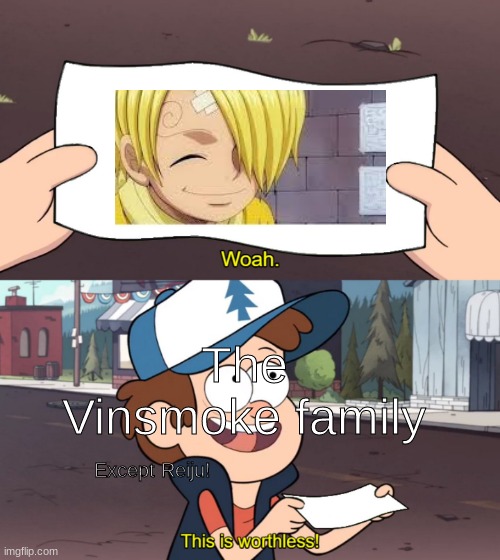 I'm not crying I swear | The Vinsmoke family; Except Reiju! | image tagged in this is useless | made w/ Imgflip meme maker