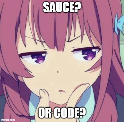 sauce? | SAUCE? OR CODE? | image tagged in animegirl-thinking,sauce,code,anime,h | made w/ Imgflip meme maker