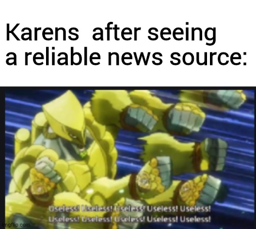 Karens  after seeing a reliable news source: | image tagged in blank white template,useless useless useless | made w/ Imgflip meme maker