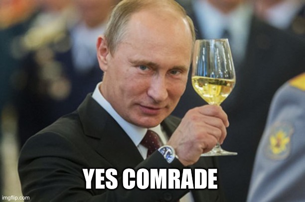 Putin Cheers | YES COMRADE | image tagged in putin cheers | made w/ Imgflip meme maker