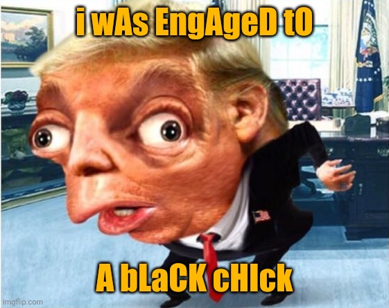 mocking trump | i wAs EngAgeD tO A bLaCK cHIck | image tagged in mocking trump | made w/ Imgflip meme maker