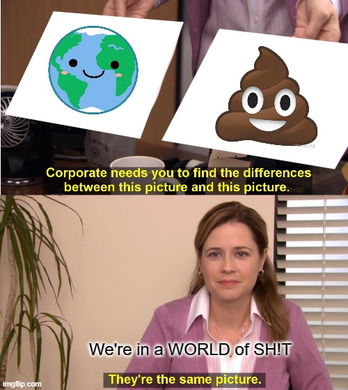They're The Same Picture | We're in a WORLD of SH!T | image tagged in memes,they're the same picture,poop emoji,planet earth,mother earth,first world problems | made w/ Imgflip meme maker