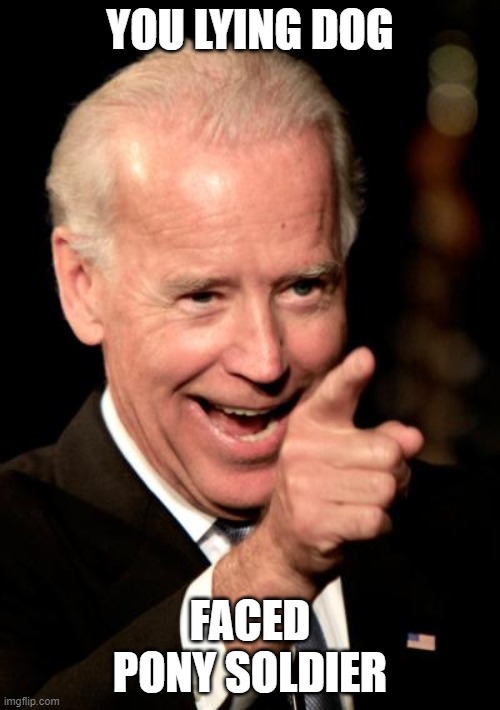 Smilin Biden Meme | YOU LYING DOG; FACED PONY SOLDIER | image tagged in memes,smilin biden | made w/ Imgflip meme maker