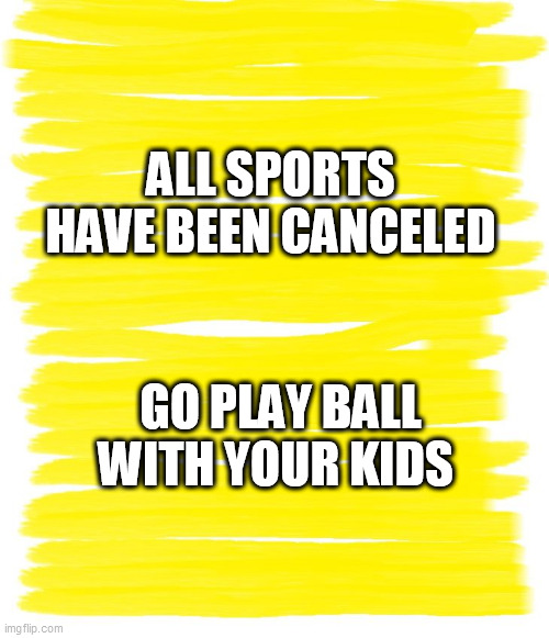 Attention Yellow Background | ALL SPORTS HAVE BEEN CANCELED; GO PLAY BALL WITH YOUR KIDS | image tagged in attention yellow background | made w/ Imgflip meme maker