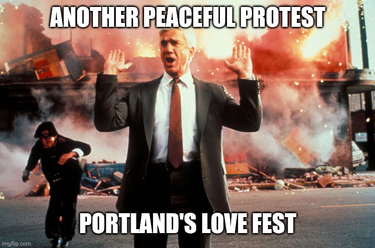 Nothing to see here | ANOTHER PEACEFUL PROTEST; PORTLAND'S LOVE FEST | image tagged in nothing to see here | made w/ Imgflip meme maker