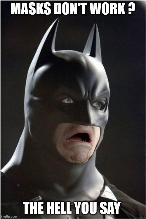 Batman Scared | MASKS DON'T WORK ? THE HELL YOU SAY | image tagged in batman scared | made w/ Imgflip meme maker