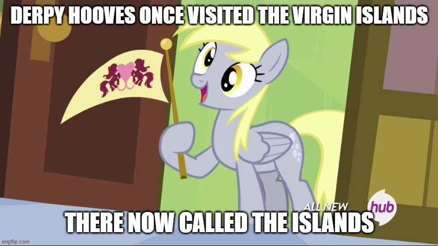 Derpy Hooves facts | DERPY HOOVES ONCE VISITED THE VIRGIN ISLANDS; THERE NOW CALLED THE ISLANDS | image tagged in derpy hooves facts | made w/ Imgflip meme maker