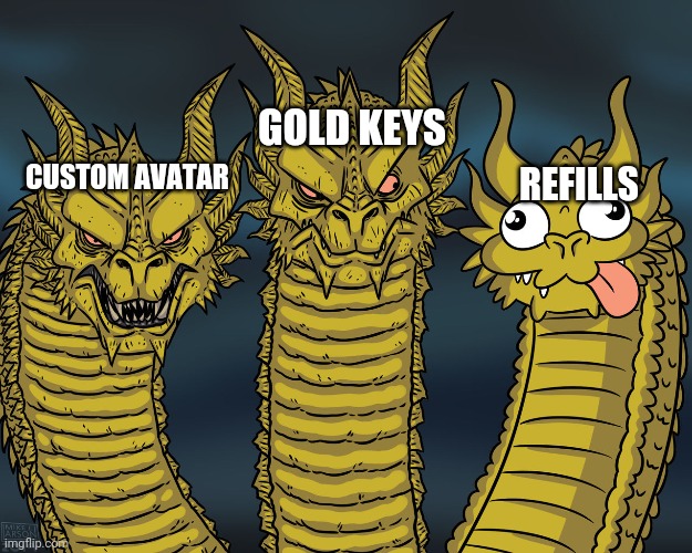 3 Dragons | GOLD KEYS; CUSTOM AVATAR; REFILLS | image tagged in 3 dragons,SimpleMMO | made w/ Imgflip meme maker