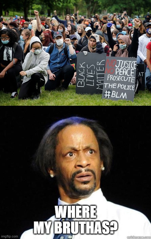 Blacks have become "tokens" in their own movement.  Just sayin. | WHERE MY BRUTHAS? | image tagged in katt williams wtf meme,blm,politics | made w/ Imgflip meme maker