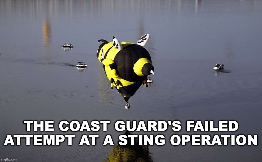 Maybe be less obvious about it. |  THE COAST GUARD'S FAILED ATTEMPT AT A STING OPERATION | image tagged in sting,failed | made w/ Imgflip meme maker