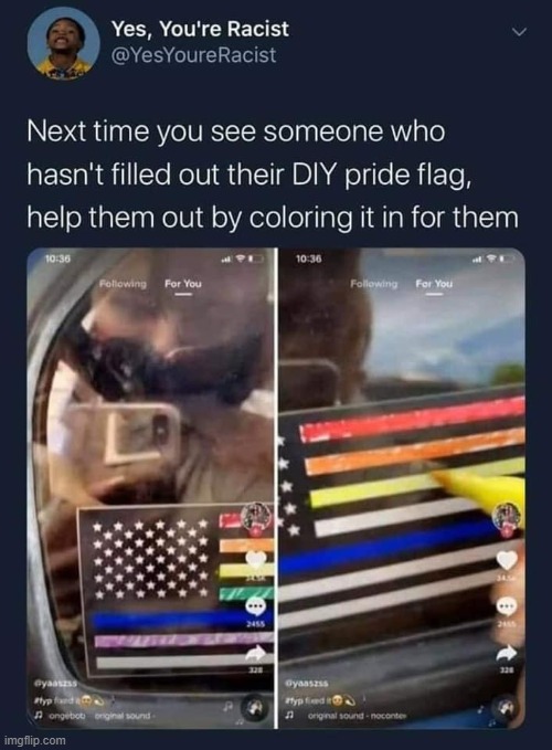 im cool with this bc all lives matter wait no wut no no no maga | image tagged in repost,reposts,thin blue line,maga,gay pride flag,all lives matter | made w/ Imgflip meme maker