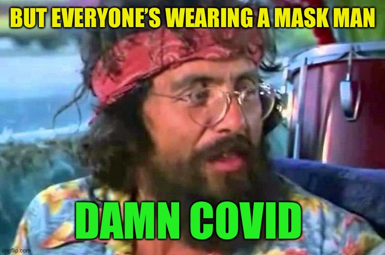 Chong bong | BUT EVERYONE’S WEARING A MASK MAN DAMN COVID | image tagged in chong bong | made w/ Imgflip meme maker