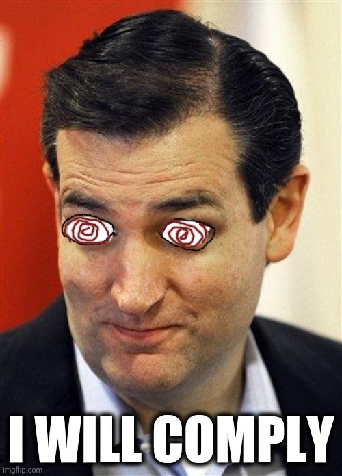 Bashful Ted Cruz | I WILL COMPLY | image tagged in bashful ted cruz | made w/ Imgflip meme maker