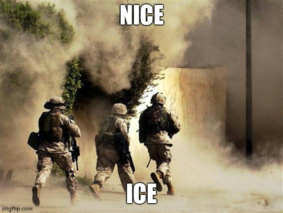 marines run towards the sound of chaos, that's nice! the army ta | NICE ICE | image tagged in marines run towards the sound of chaos that's nice the army ta | made w/ Imgflip meme maker