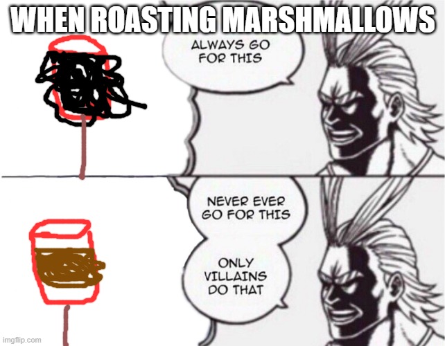 roasting marshmallows according to all might | WHEN ROASTING MARSHMALLOWS | image tagged in all might | made w/ Imgflip meme maker