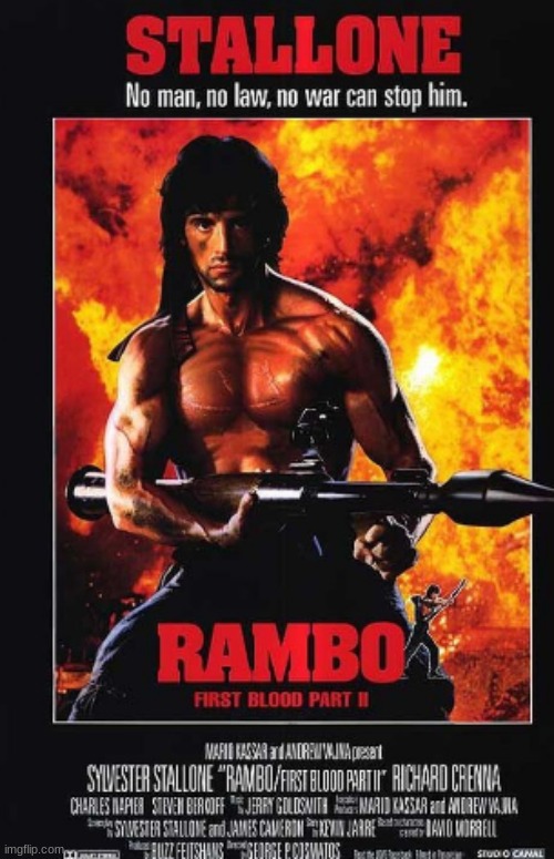 Part 2 was a big step up! | image tagged in rambo first blood part 2,movies,sylvester stallone,richard crenna,steven berkoff,charles napier | made w/ Imgflip meme maker