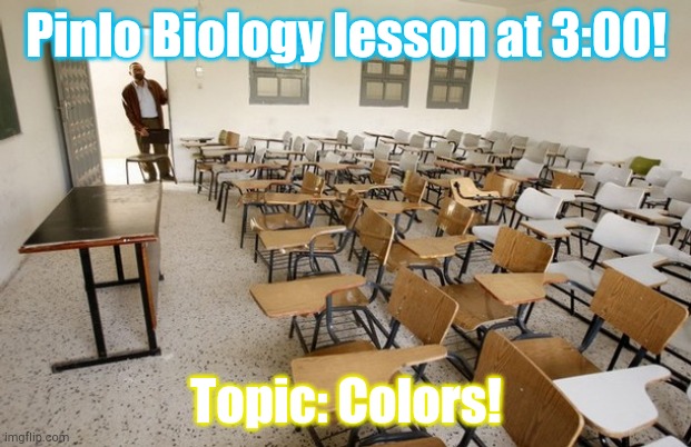 I Really hope It gets approved on time... |  Pinlo Biology lesson at 3:00! Topic: Colors! | image tagged in empty classroom | made w/ Imgflip meme maker