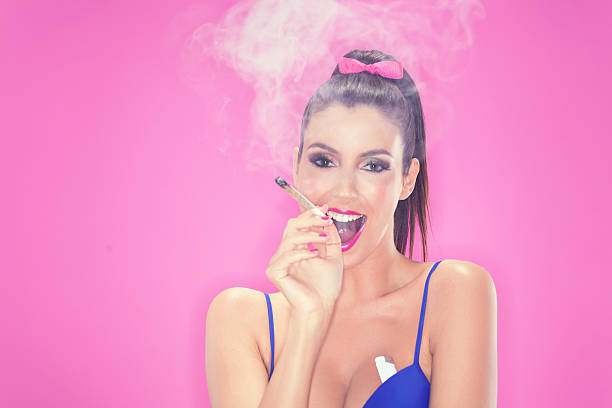 High Quality Woman smoking weed pink Blank Meme Template