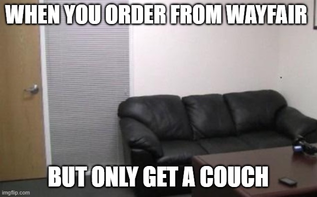 Wayfair Conspiracy | WHEN YOU ORDER FROM WAYFAIR; BUT ONLY GET A COUCH | image tagged in casting couch | made w/ Imgflip meme maker