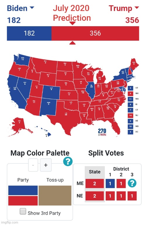 My July Presidential Prediction | image tagged in 270towin,trump2020 | made w/ Imgflip meme maker