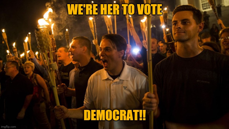 WE'RE HER TO VOTE DEMOCRAT!! | made w/ Imgflip meme maker