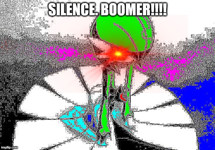 SILENCE BOOMER!!!! | image tagged in deep fried,silence boomer,memes,silence,boomer | made w/ Imgflip meme maker