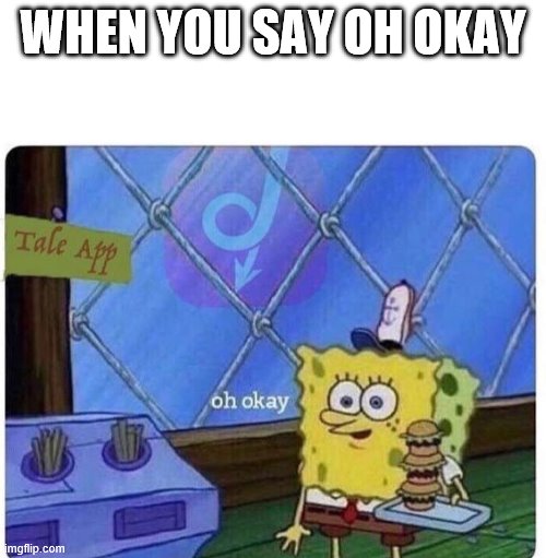 oh okay spongebob | WHEN YOU SAY OH OKAY | image tagged in oh okay spongebob | made w/ Imgflip meme maker