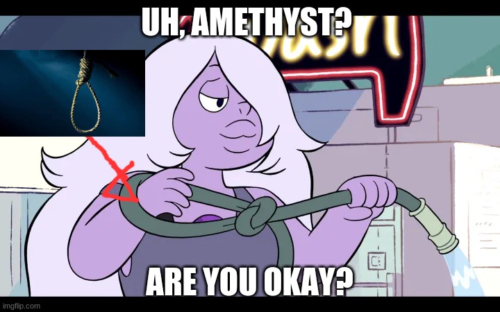 ummm.... | UH, AMETHYST? ARE YOU OKAY? | image tagged in steven universe,noose | made w/ Imgflip meme maker
