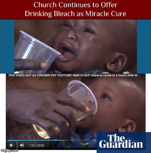 Wonder where this cult church in Florida got this drinking bleach idea? TO BE CLEAR: DO NOT TRY THIS AT HOME | image tagged in bleach,drink bleach,cult,meanwhile in florida,trump is a moron,banned | made w/ Imgflip meme maker